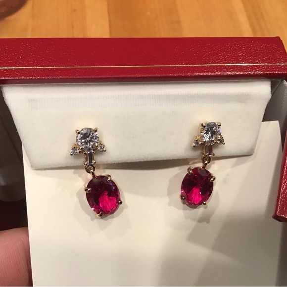 Hollywood Collection Jewelry - HOLLYWOOD COLLECTION RUBY CRYSTAL EARRINGS GOLD 925 VIVIEN LEIGH GONE W/THE WIND